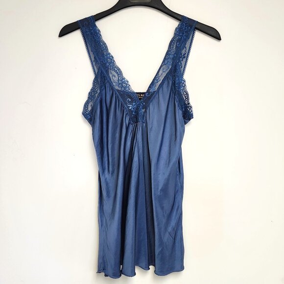 Dis Moi Tops - Dis Moi Women's Dusky Blue Camisole W/Lace Trim Size S/M